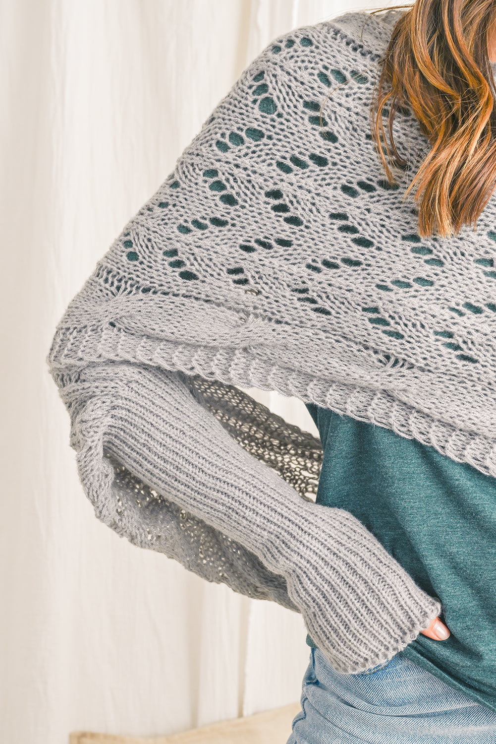 Cross Detail Hollowed Knit Scarf with Sleeves