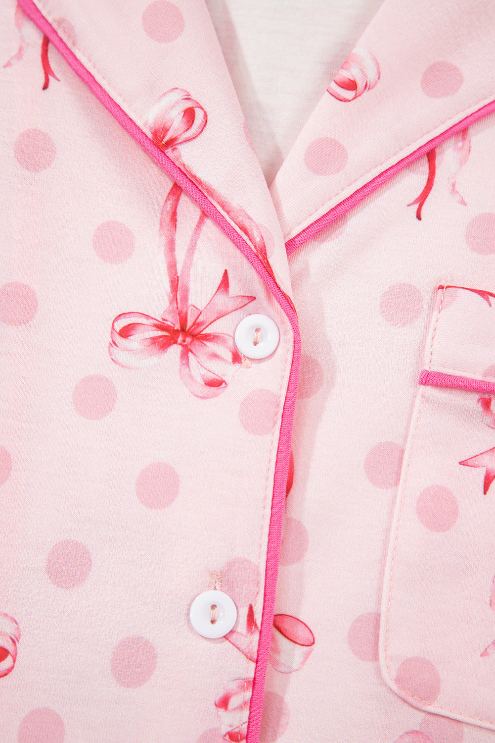 Bow Print Contrast Piping Short Pajamas Set