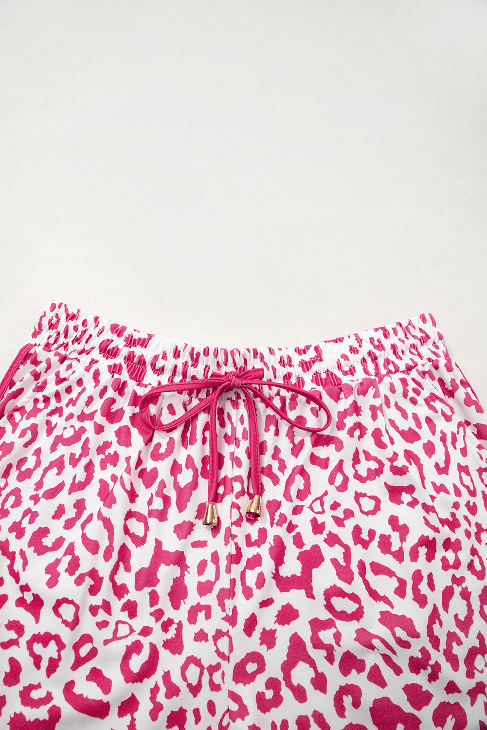 Leopard Elastic Waist Lace up Contrast Trim Casual Shorts