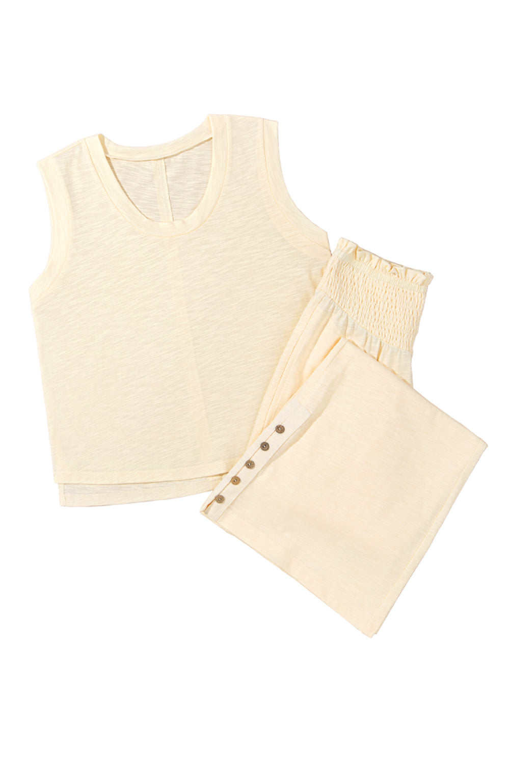 Solid Color Tank Top and Smocked Waist Pants Set