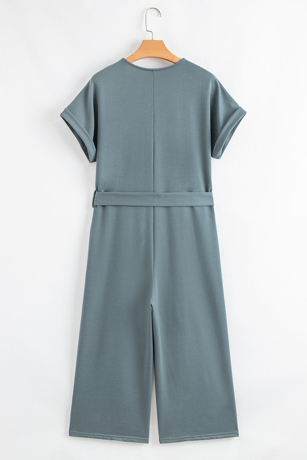 Dolman Button Belted V Neck Wide Leg Pocketed Jumpsuit