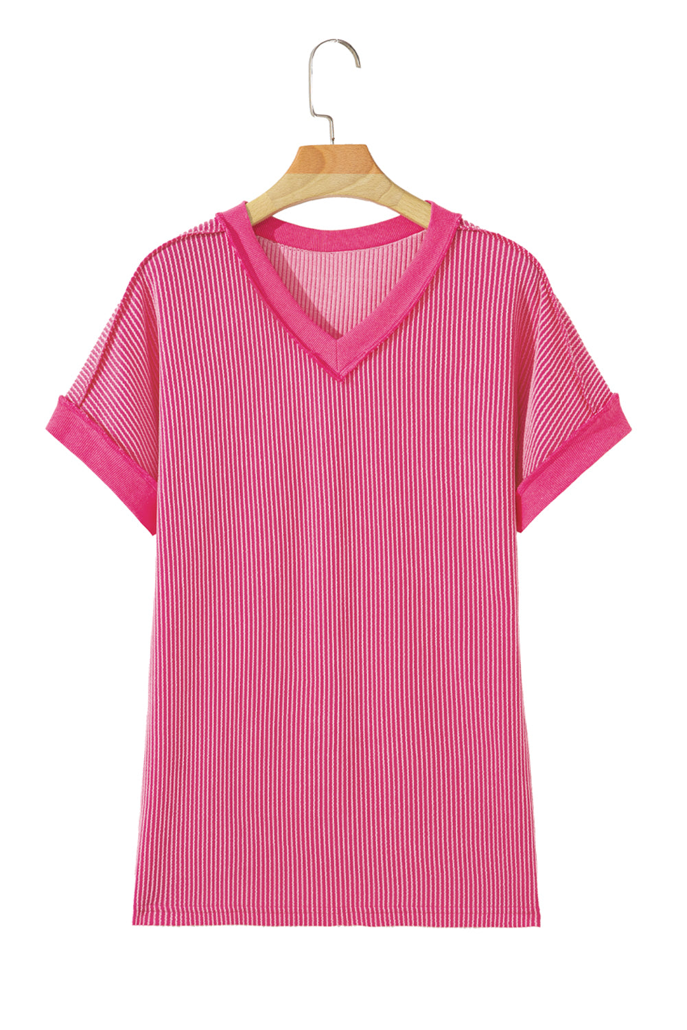 Twisted Ribbed Knit V Neck Casual Tee
