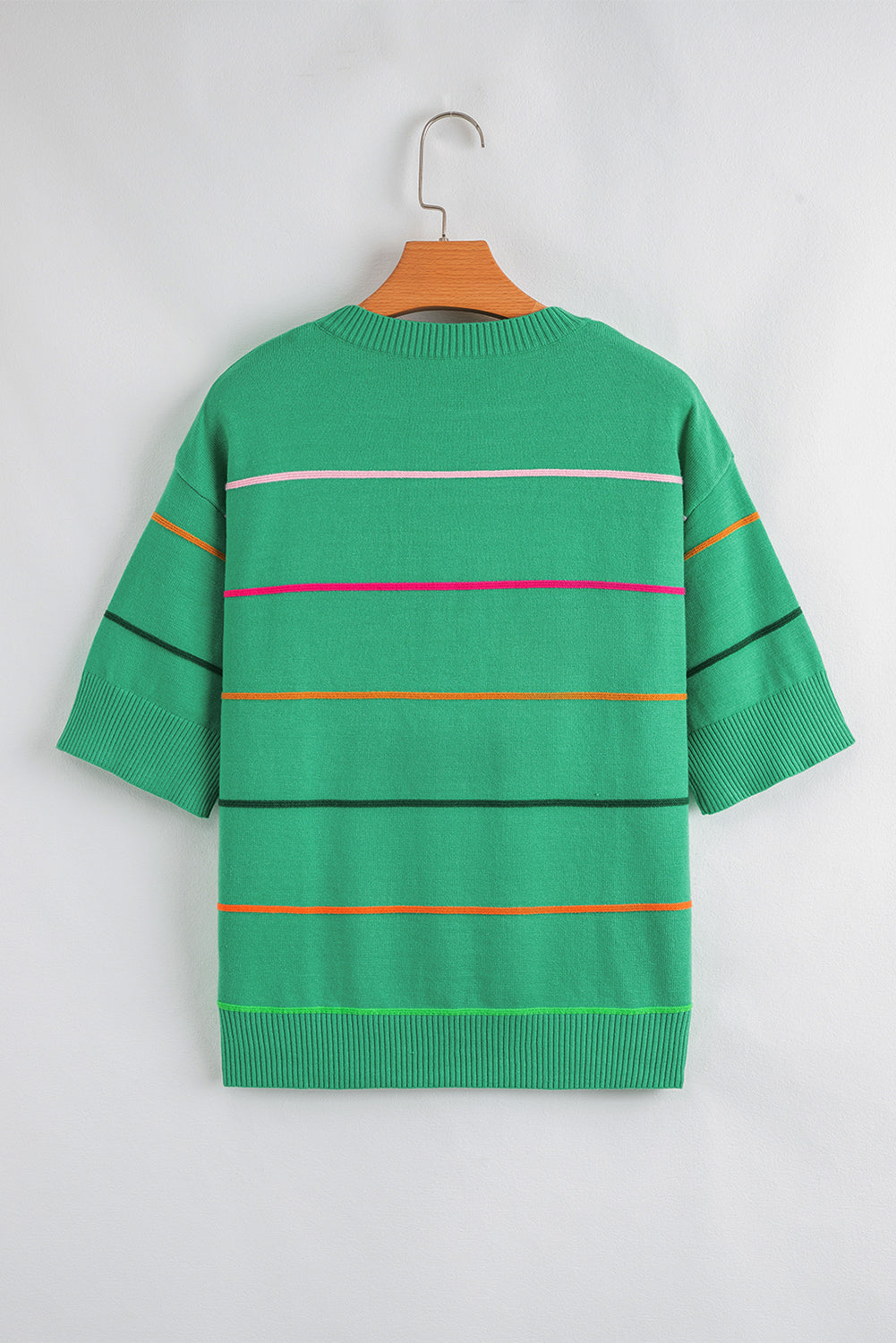 Colorblock Striped Half Sleeve Drop Shoulder Sweater