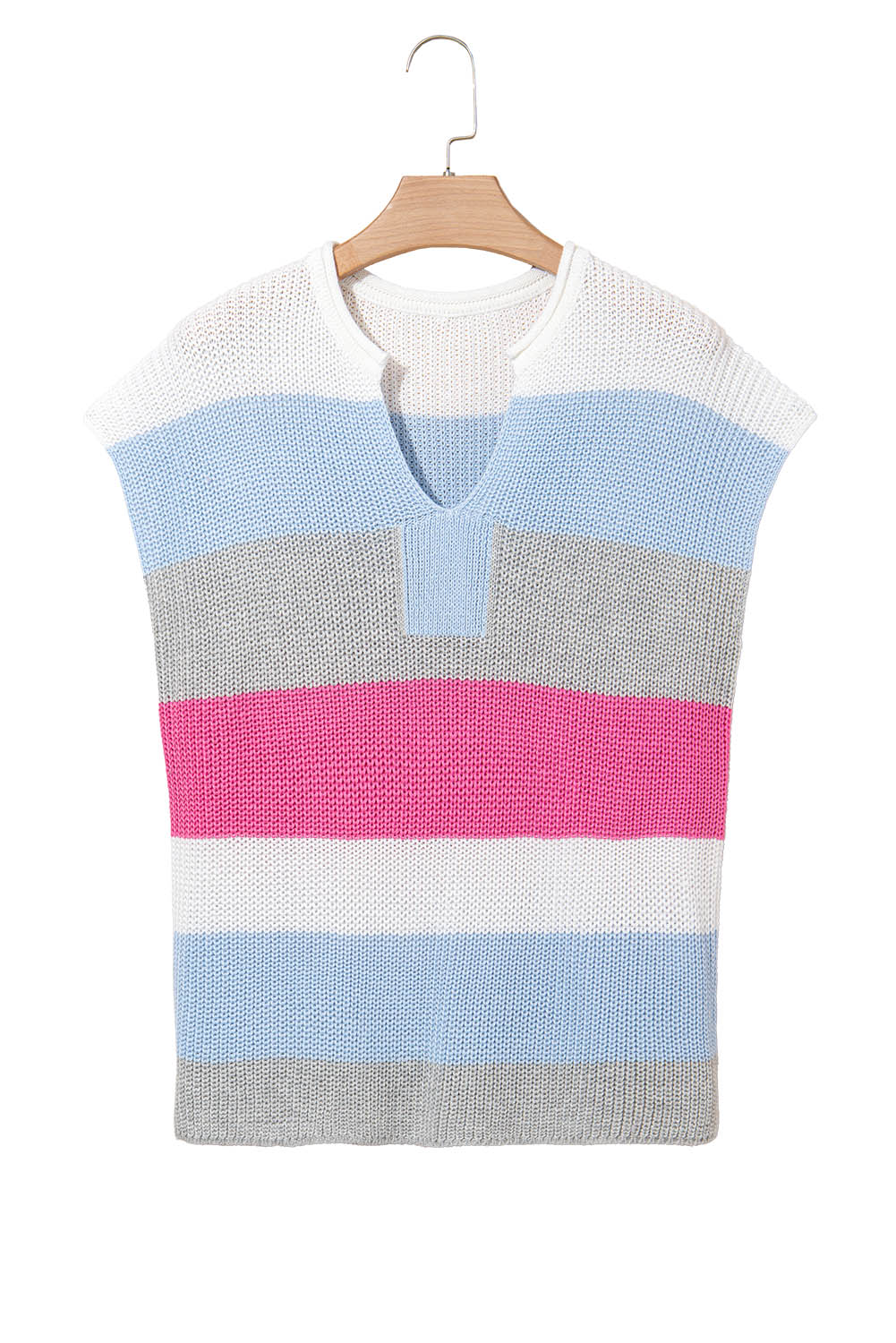 Color Block Notch V Neck Sweater T Shirt