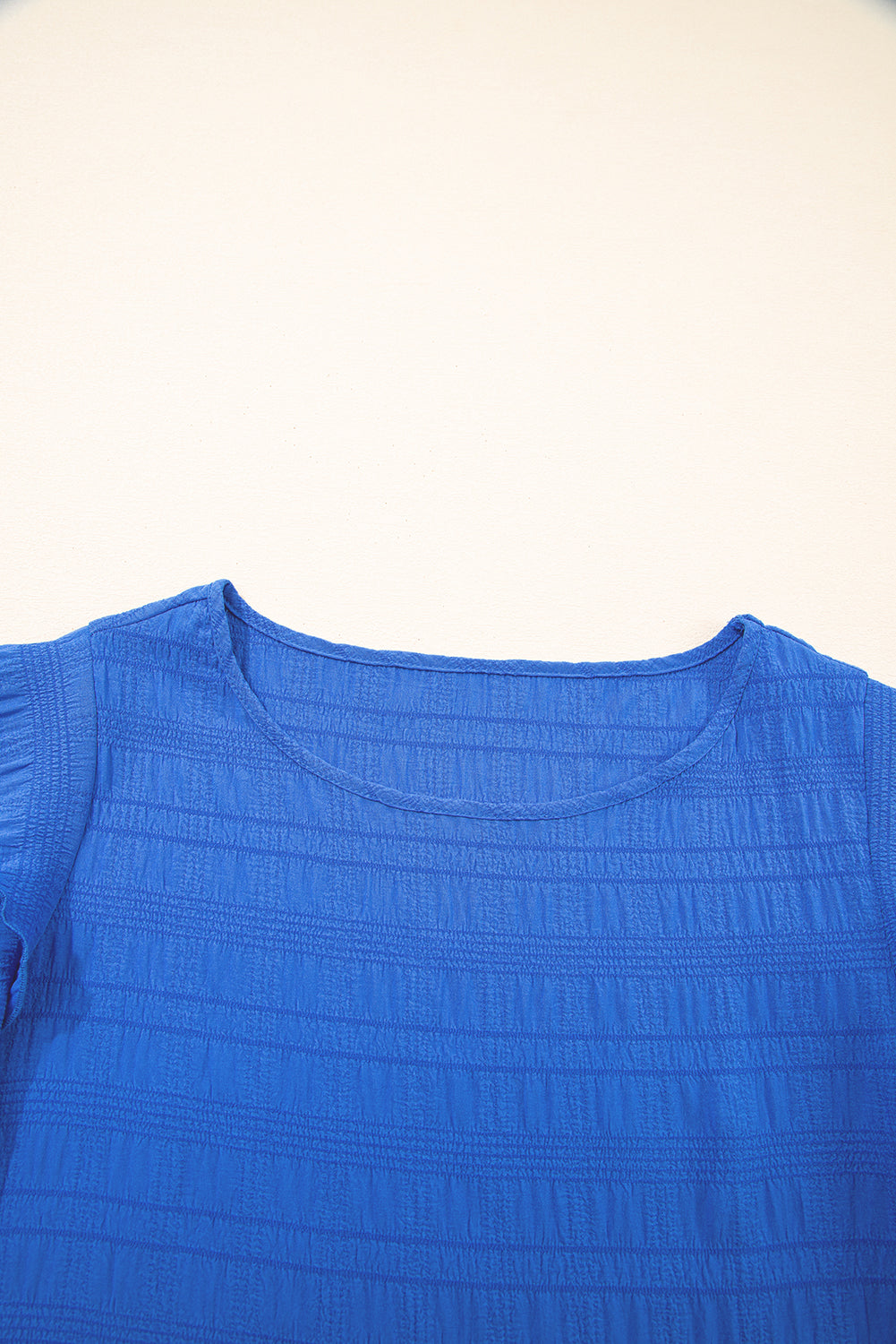 Textured Ruffled Sleeve Round Neck Top