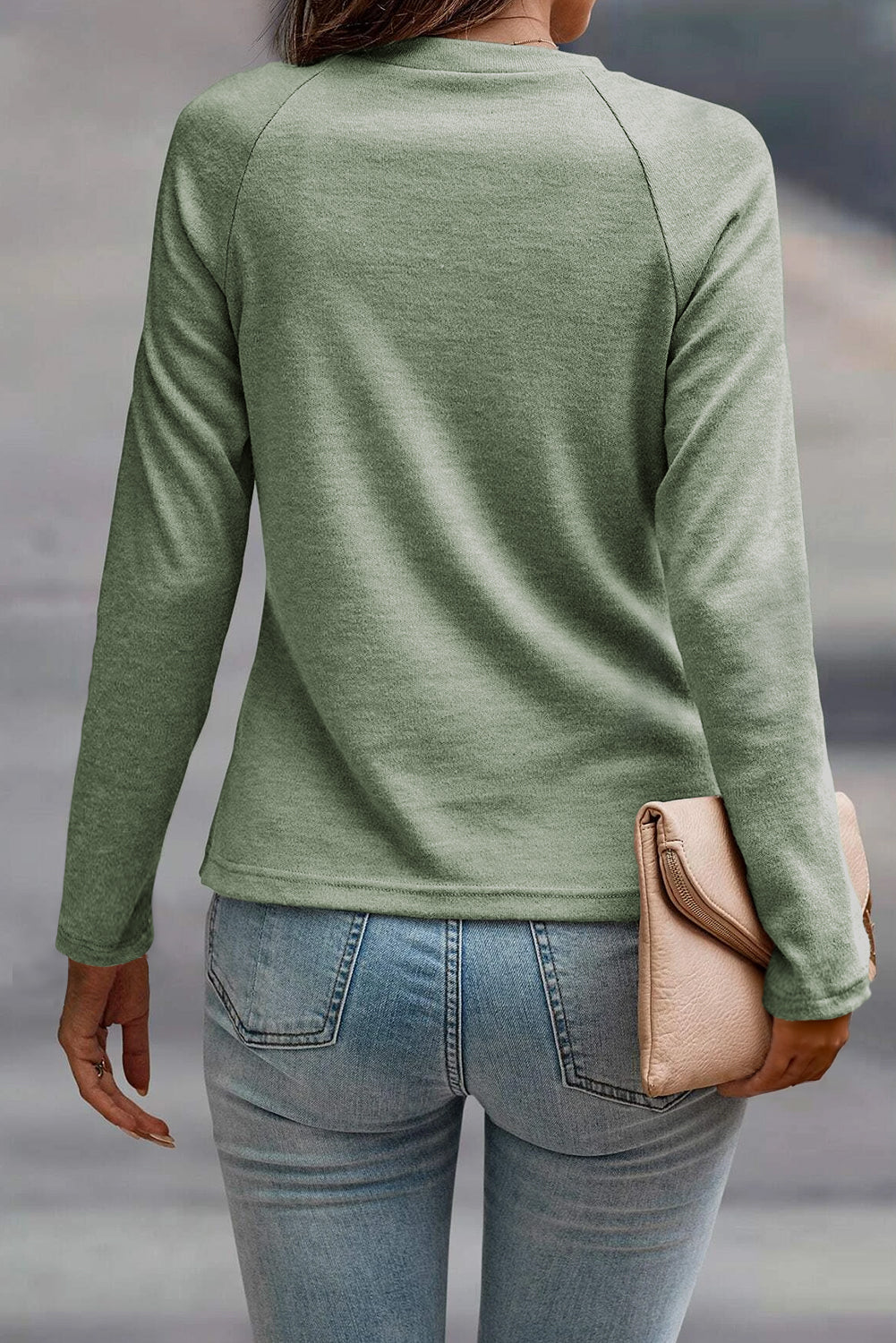 Solid Color Seam Detail Raglan Long Sleeve Top