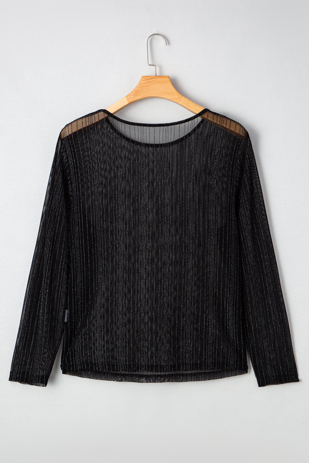 Plus Size Shimmer Textured Mesh Fitted Long Sleeve Top