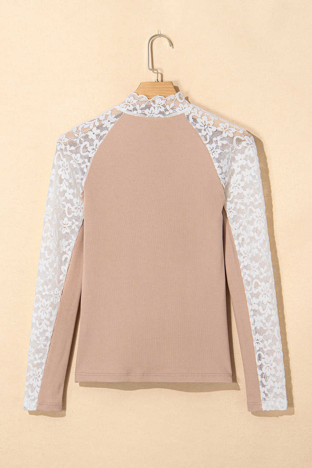 Floral Lace Patchwork Long Sleeve High Neck Slim Top