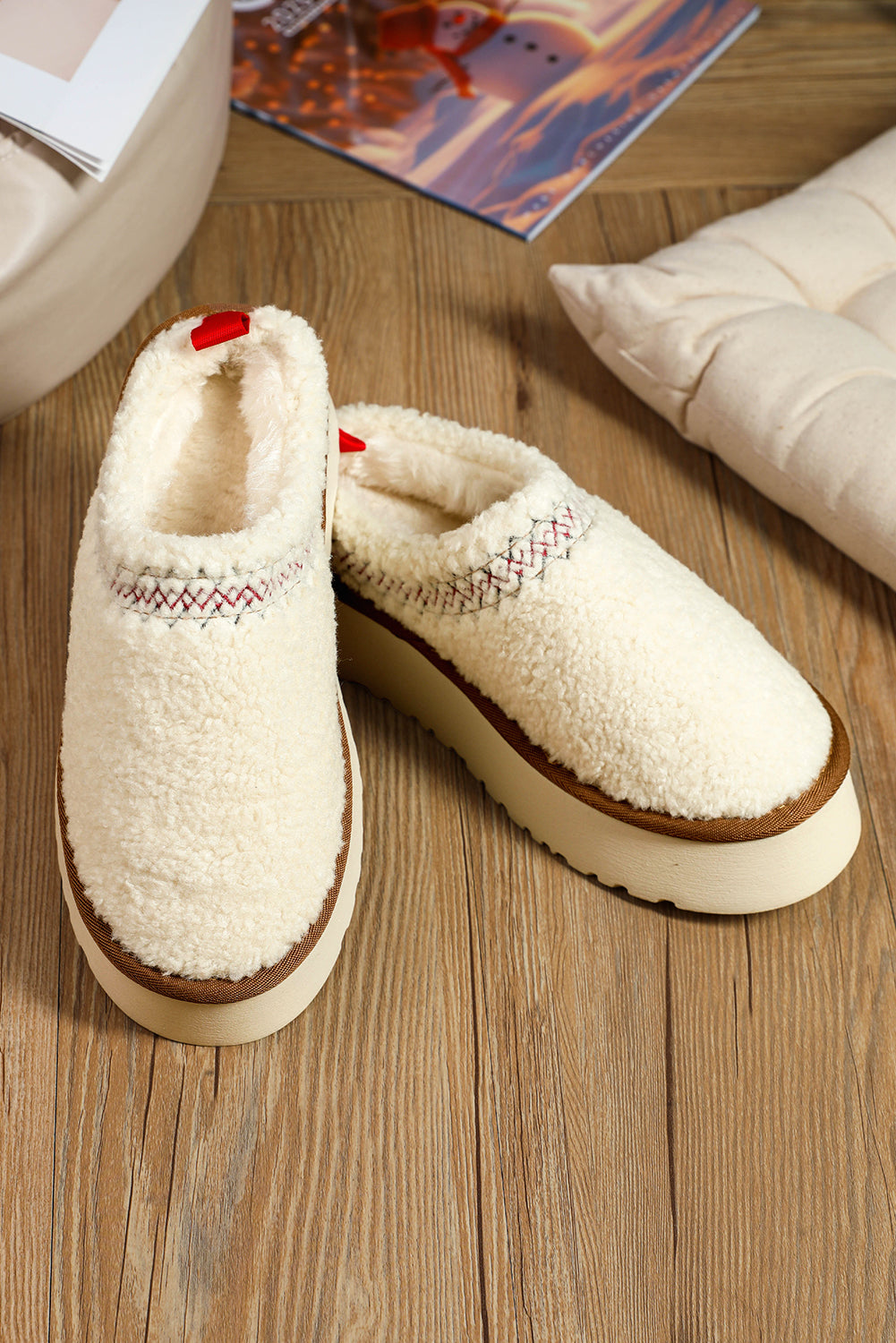 Embroidered Sherpa Plush Thick Sole Snow Boots