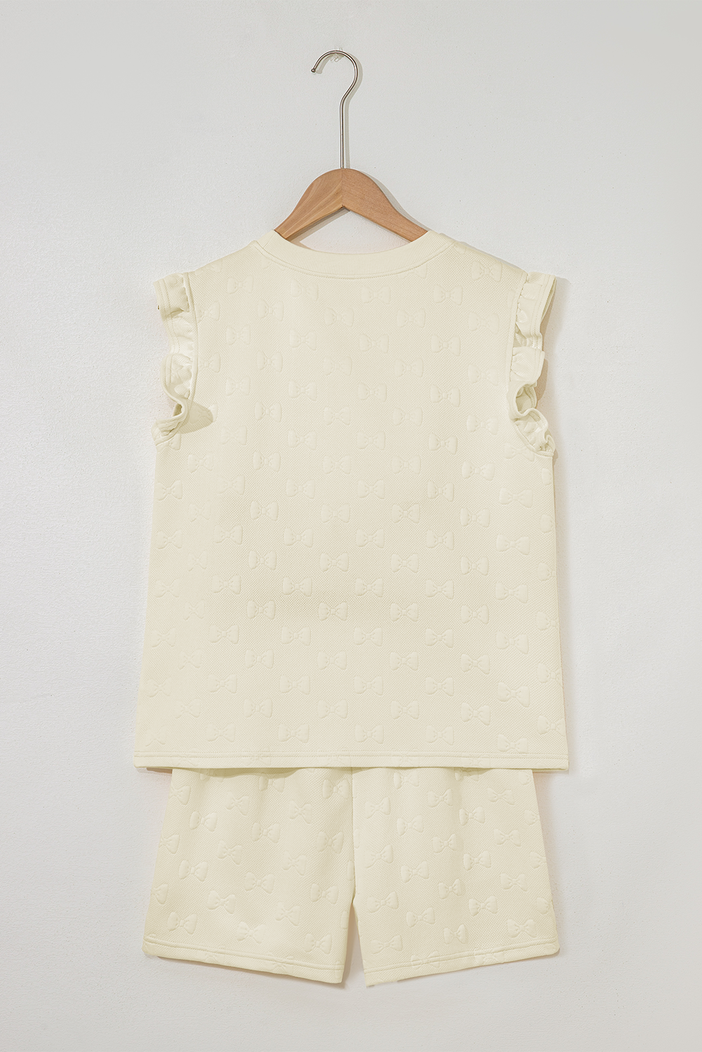 Bow Jacquard Ruffle Sleeve Short 2pcs Outfit