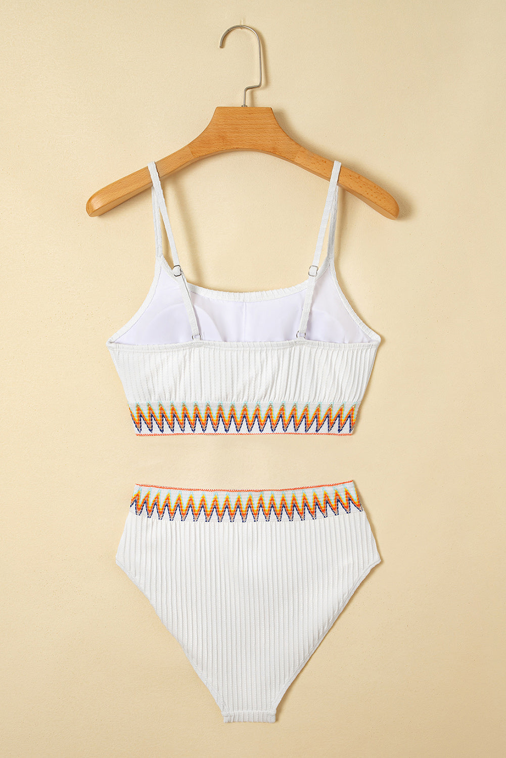 Textured Contrast Banding Bikini High Waist 2pcs Swimsuit