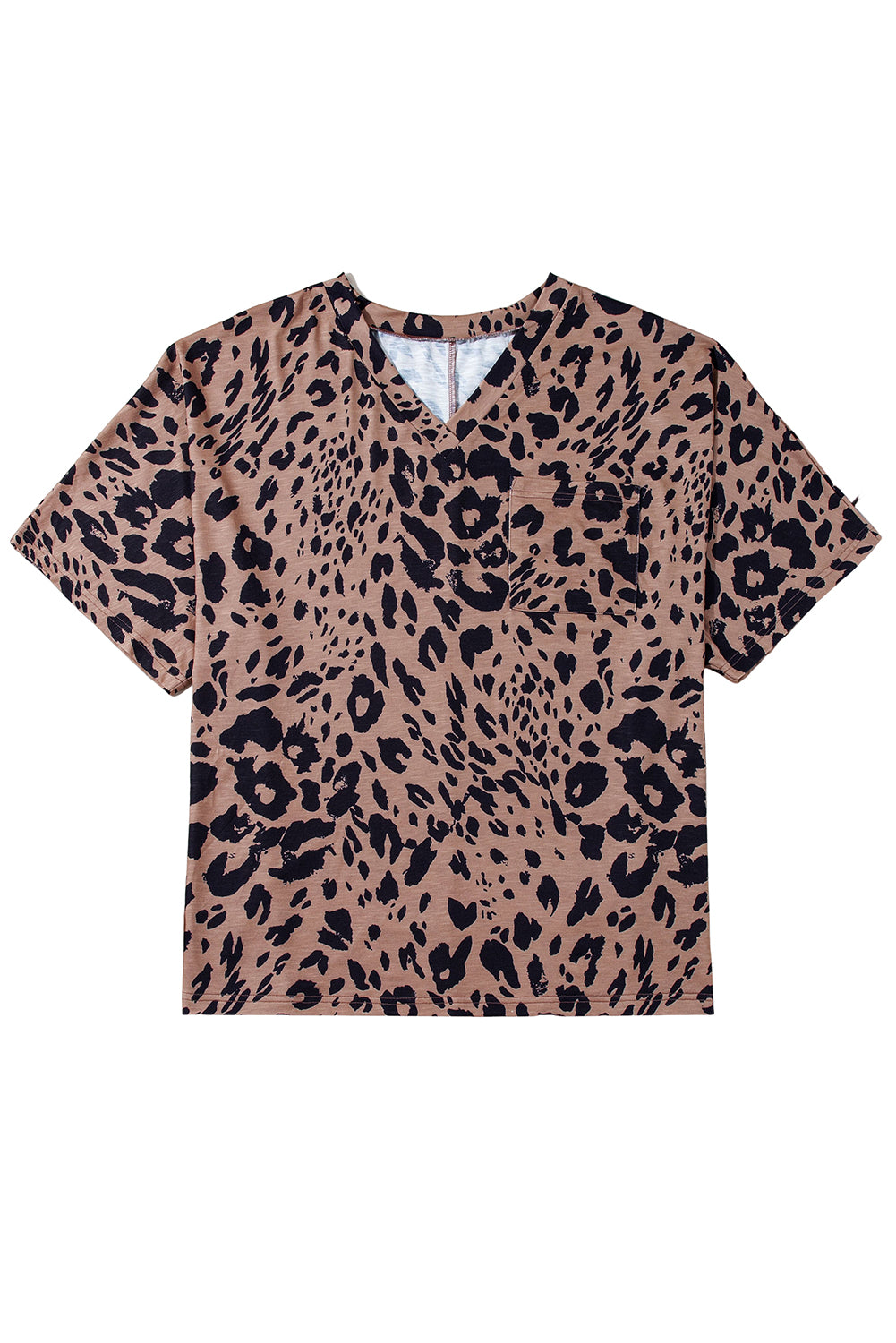 Leopard Print V Neck Half Sleeve Oversized Tee