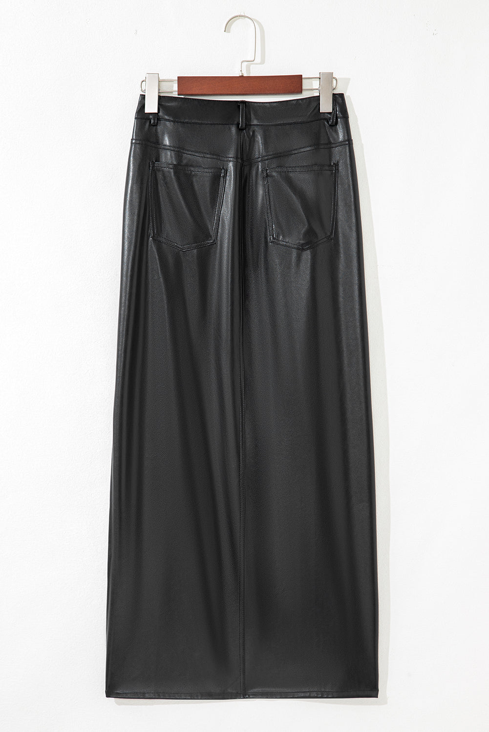 Faux Leather Side Slit Maxi Skirt