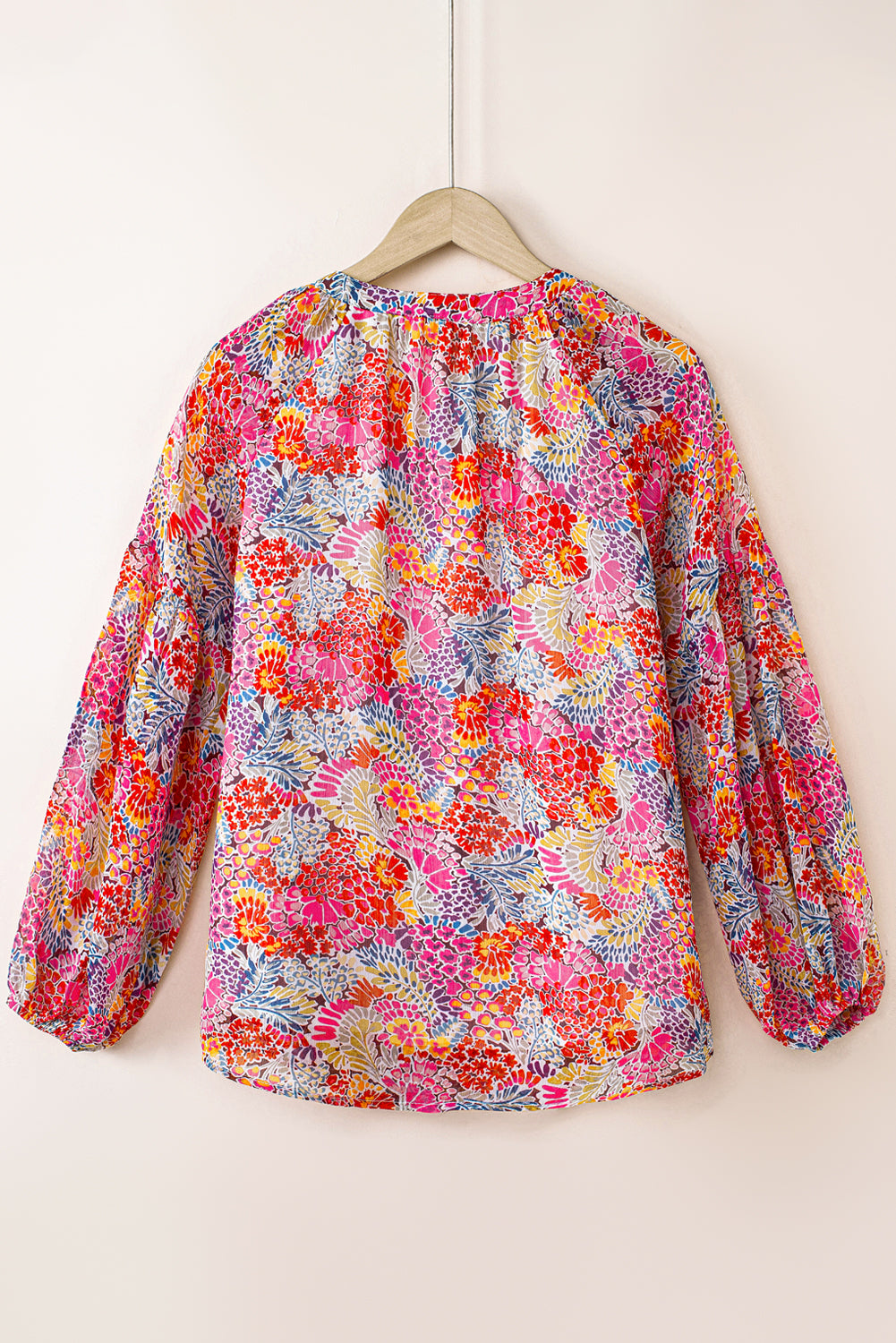 Floral Print V Neck Long Puff Sleeve Top