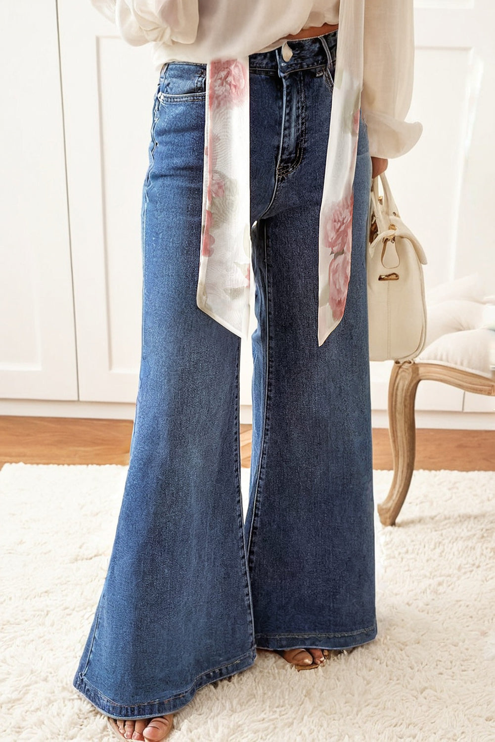 High Waist Button Zip Fly Bell Bottom Jeans