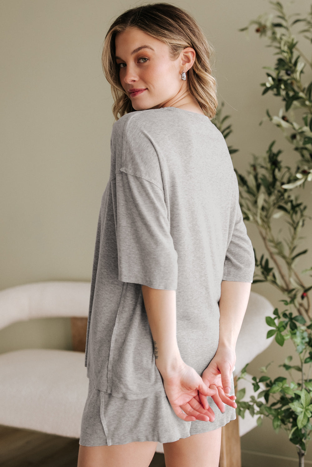 Solid Color Loose Tee 2 Piece Shorts Set