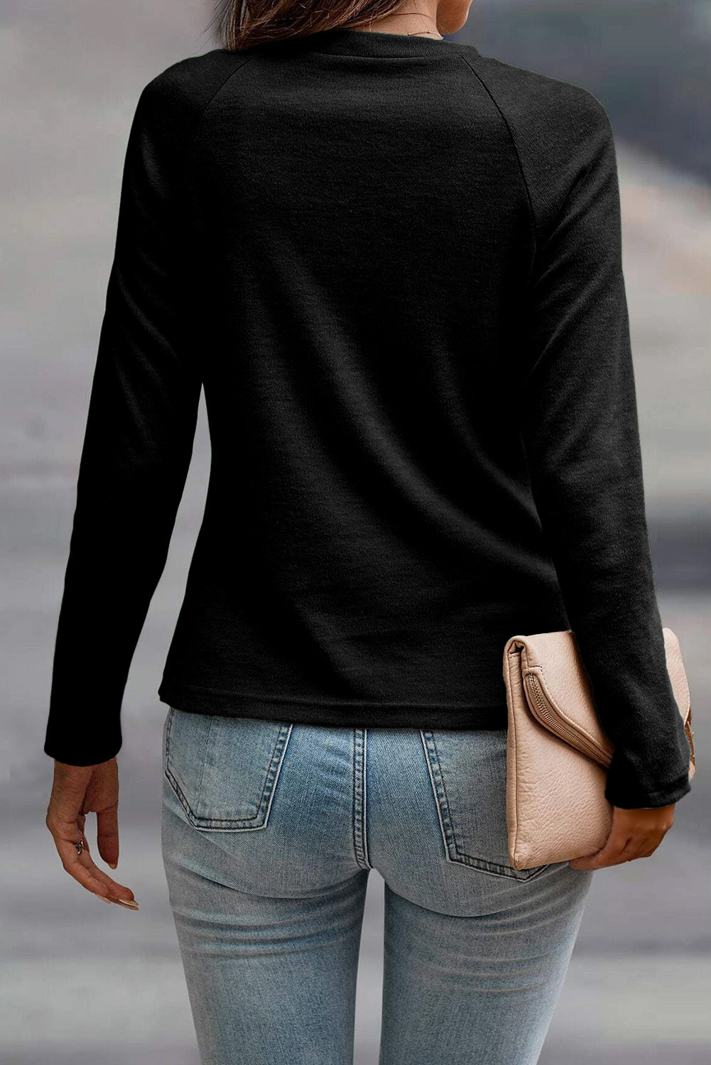 Solid Color Seam Detail Raglan Long Sleeve Top