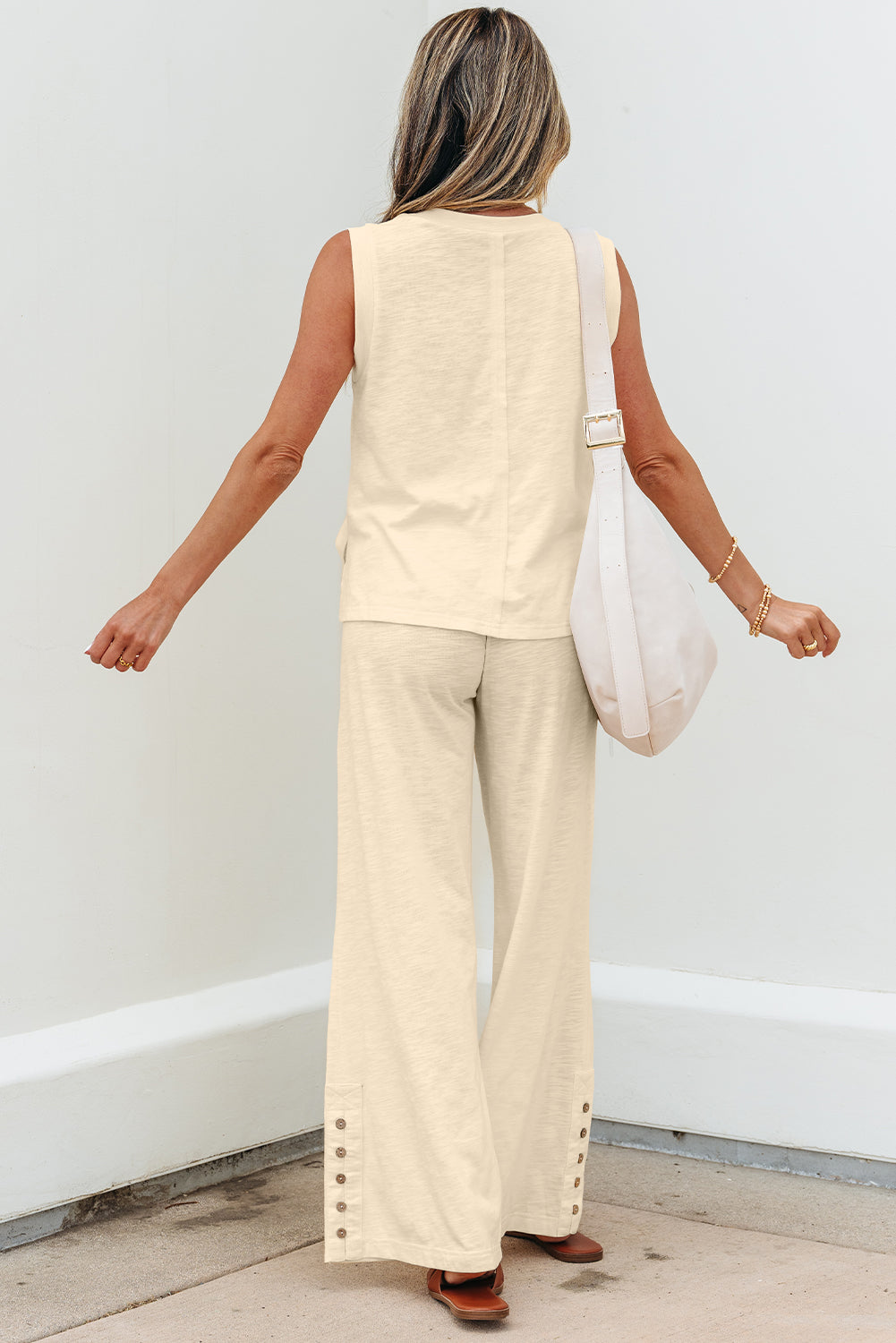 Solid Color Tank Top and Smocked Waist Pants Set
