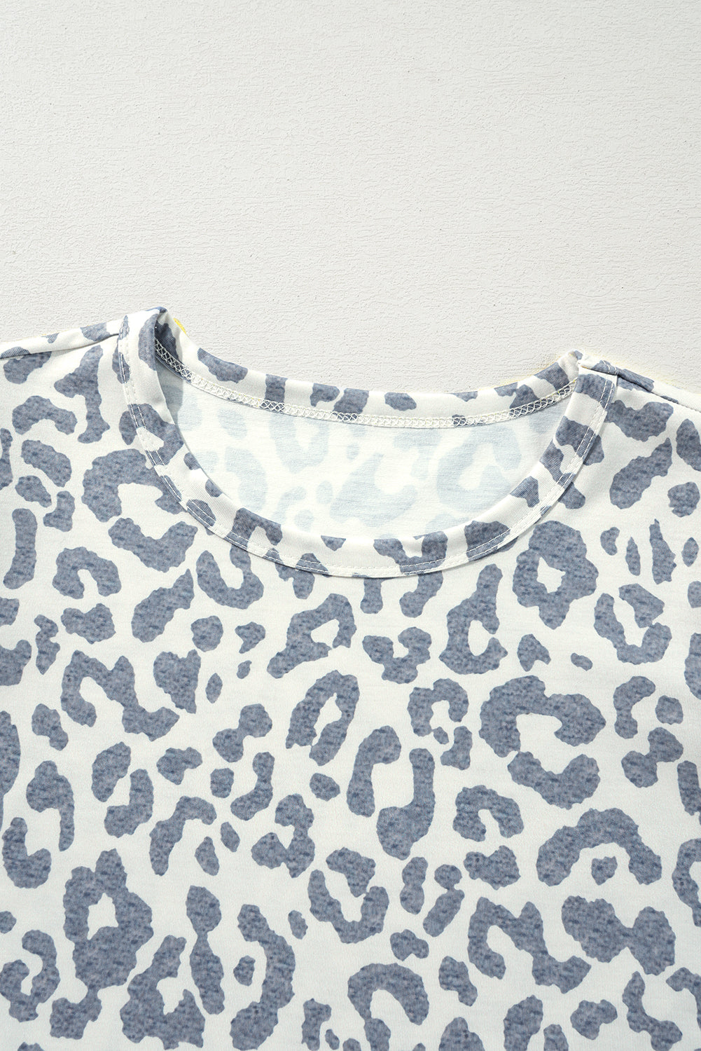 Leopard Round Neck Lace Trim Petal Sleeve T Shirt