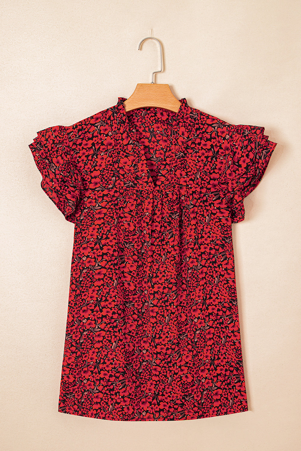 Floral Print Ruffle Sleeve Plus Size Shift Top