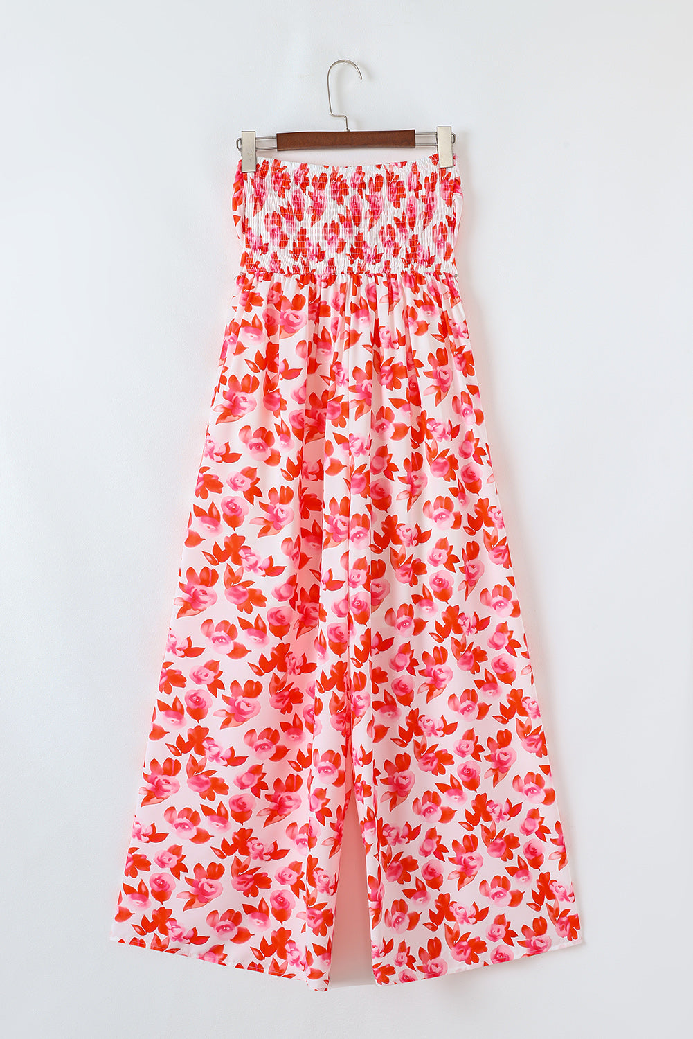 Floral Print Twisted Bandeau Keyhole Pleated Wide Leg Jumpsuit