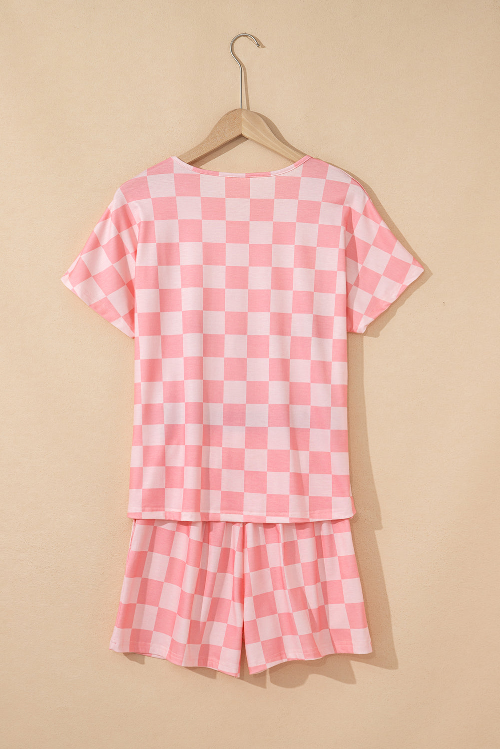 Checkered V Neck Tee Drawstring Shorts Lounge Set