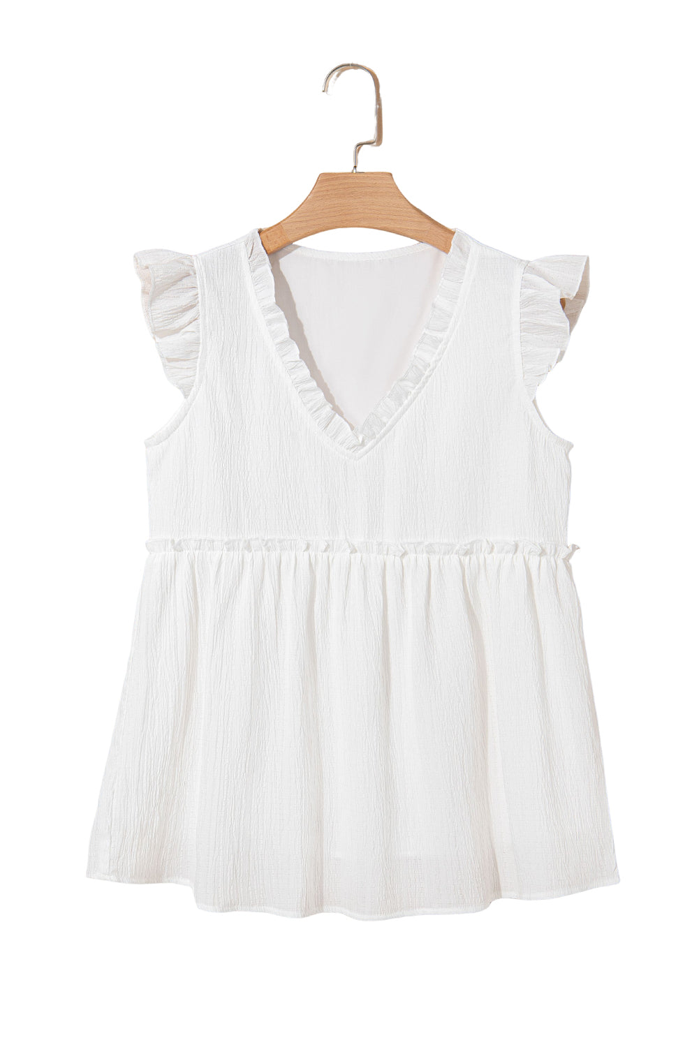 Textured Ruffled Trim V Neck Flutter Flowy Top