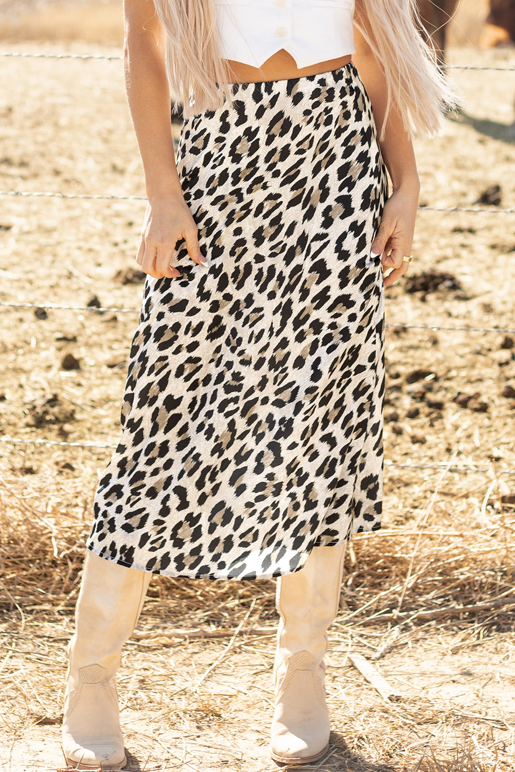 Leopard Print High Waist Midi Skirt