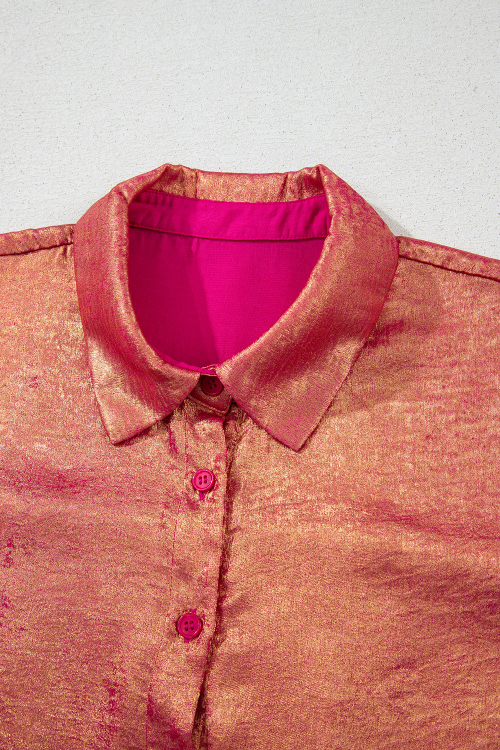 Plus Size Metallic Sheen Short Sleeve Button Up Shirt
