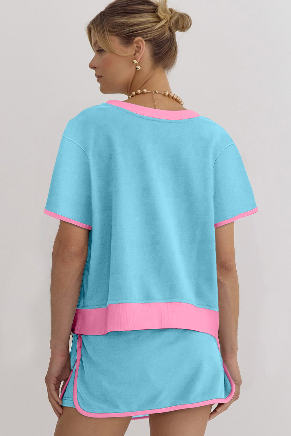 Colorblock Edge Drop Shoulder T Shirt and Skort 2Pcs Set