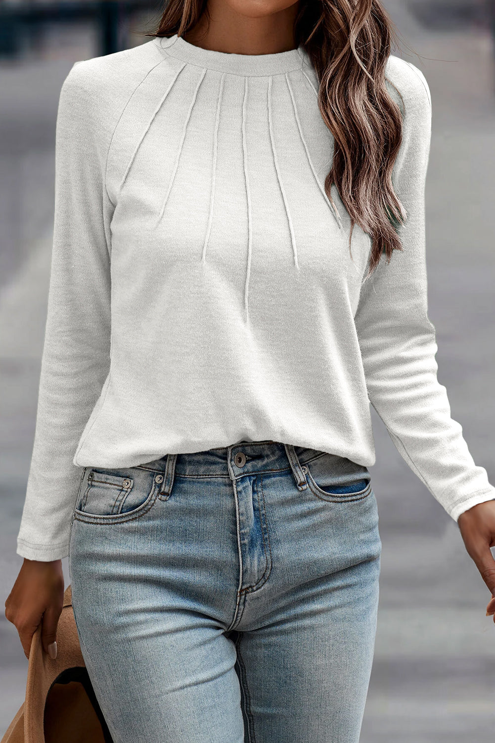 Solid Color Seam Detail Raglan Long Sleeve Top