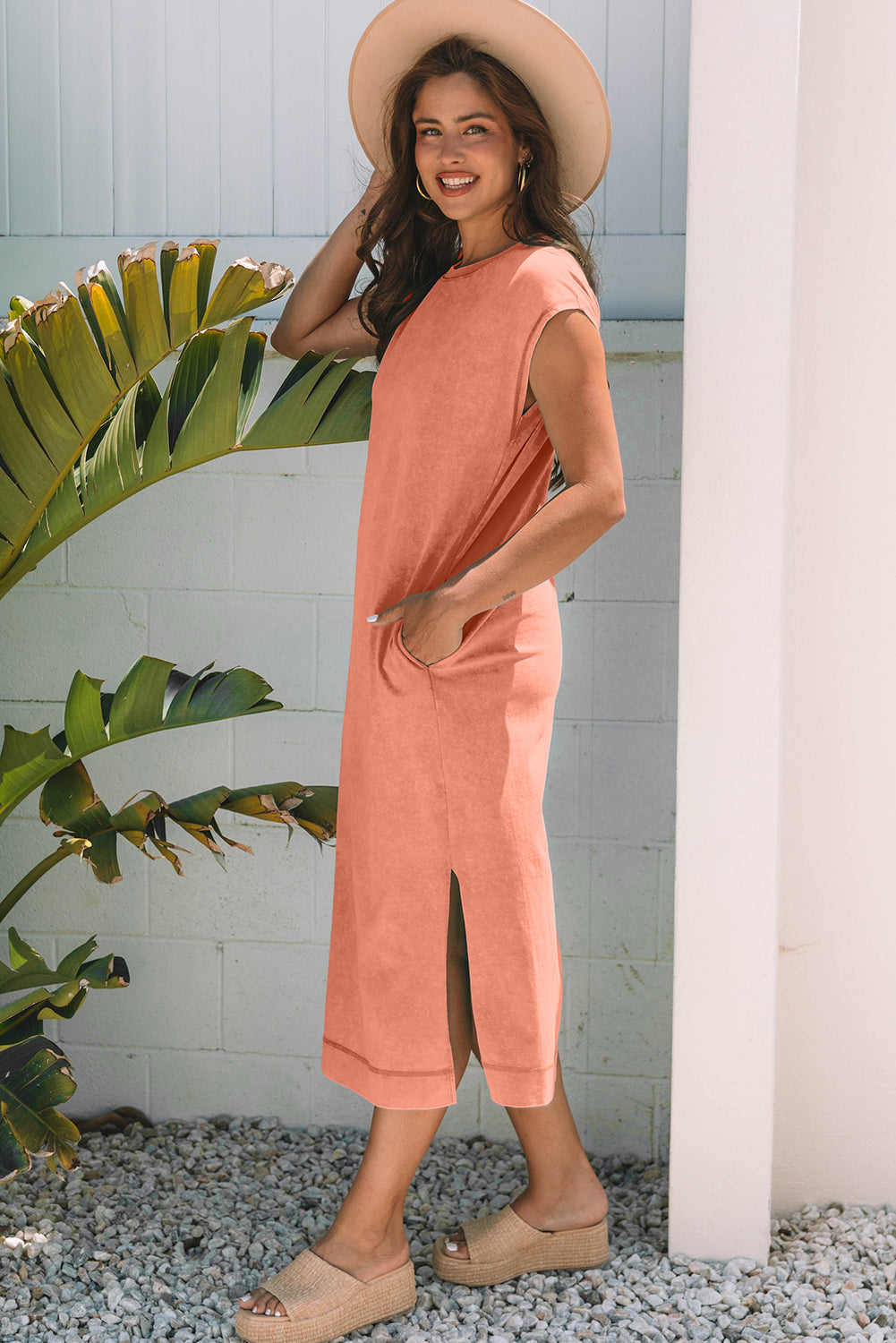 Mineral Wash Pocketed T-shirt Long Dress