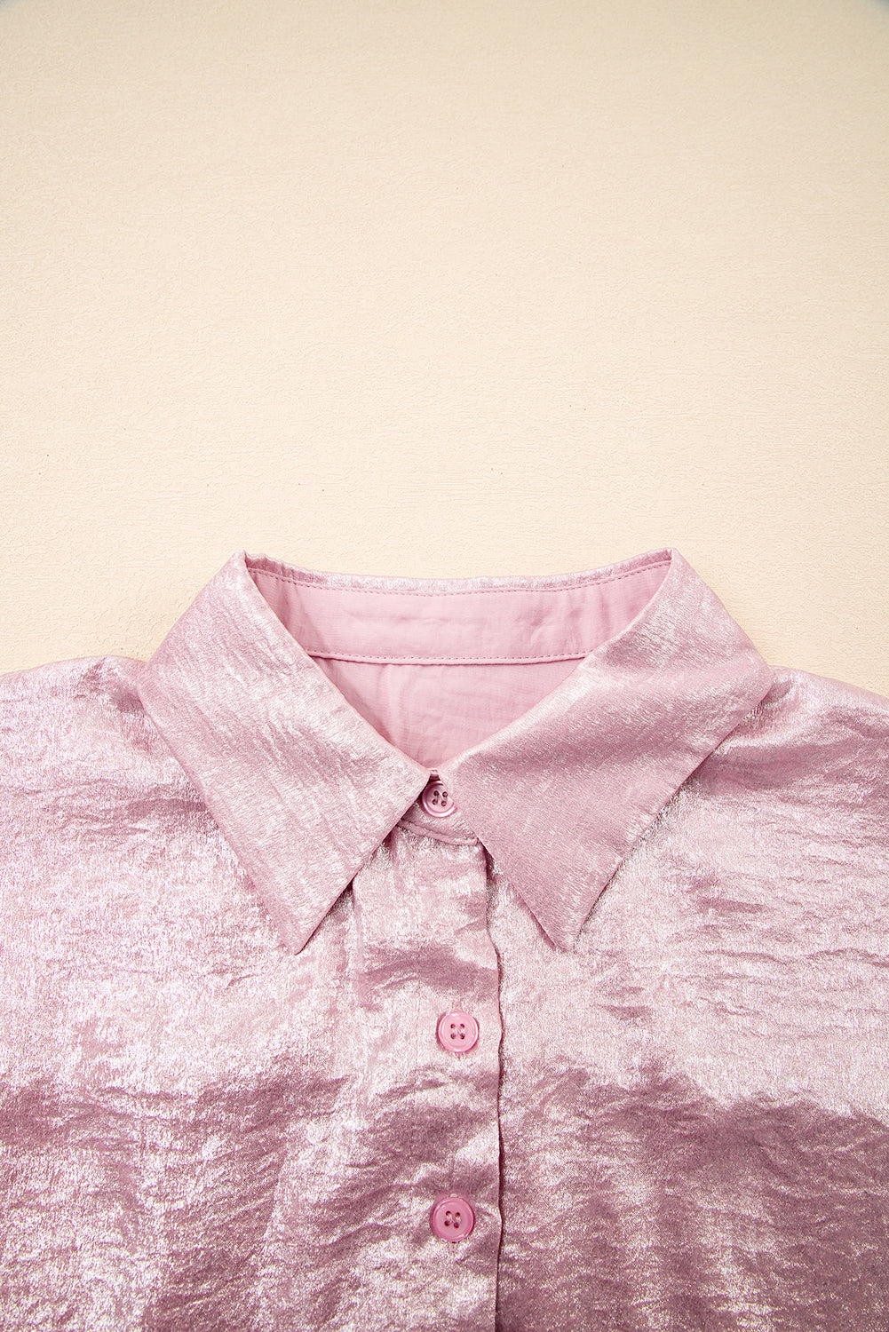Metallic Sheen Short Sleeve Buttoned Front Casual Shirt