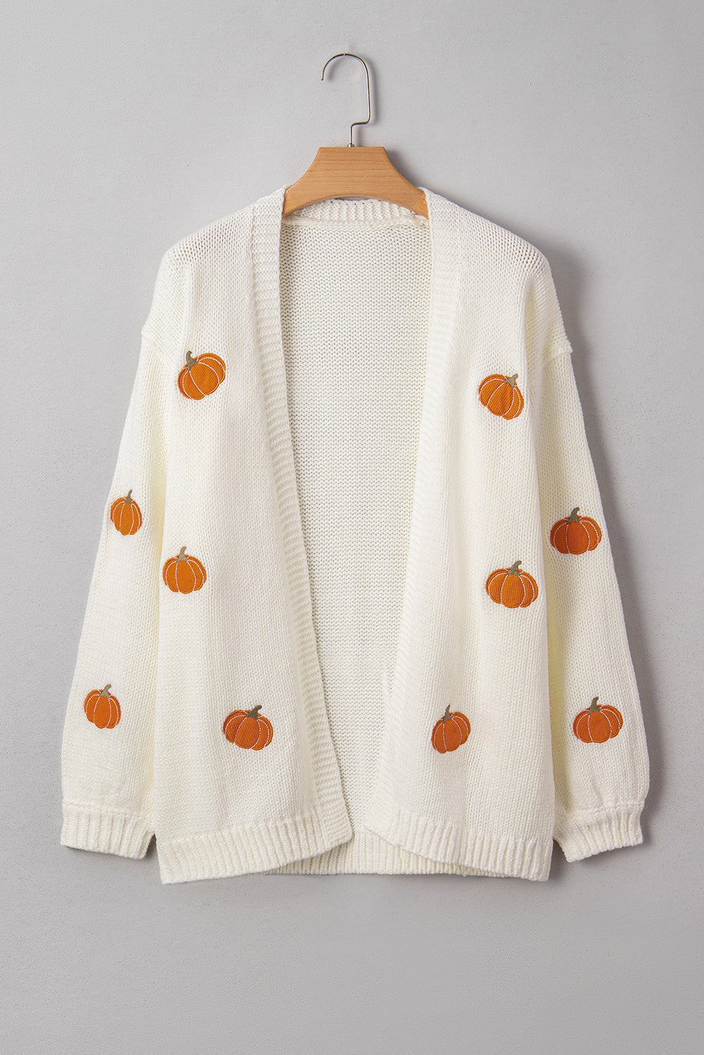 Pumpkin Print Open Front Drop Shoulder Midi Cardigan