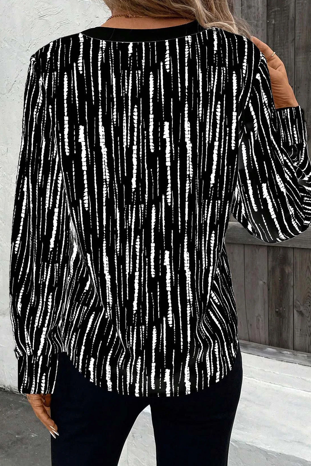 Abstract Printed V Neck Fall Blouse