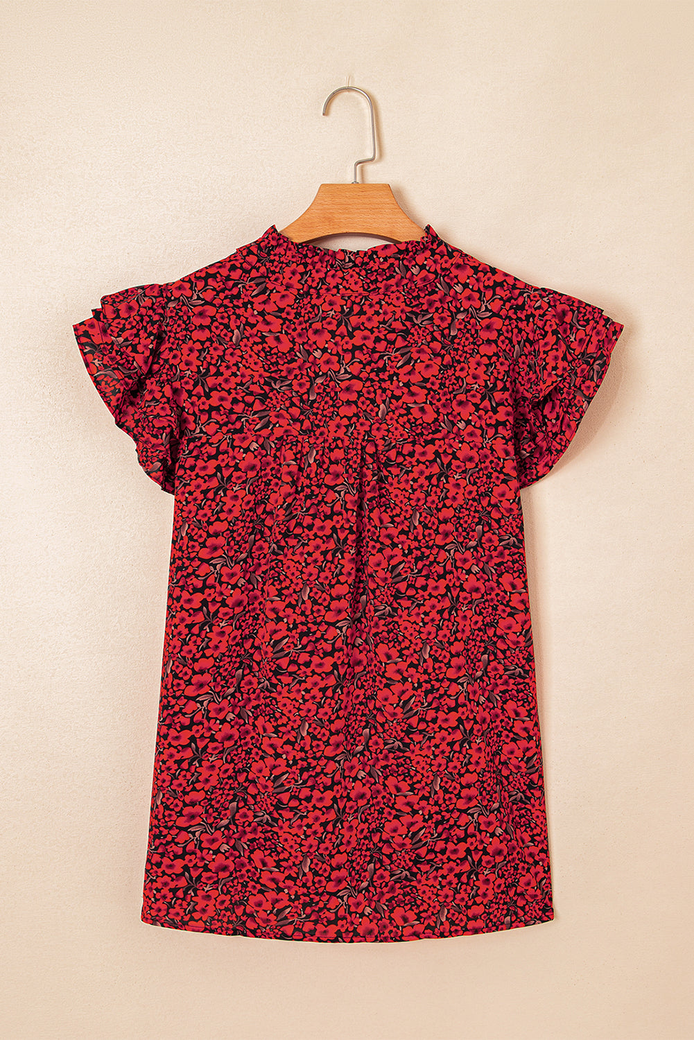 Floral Print Ruffle Sleeve Plus Size Shift Top