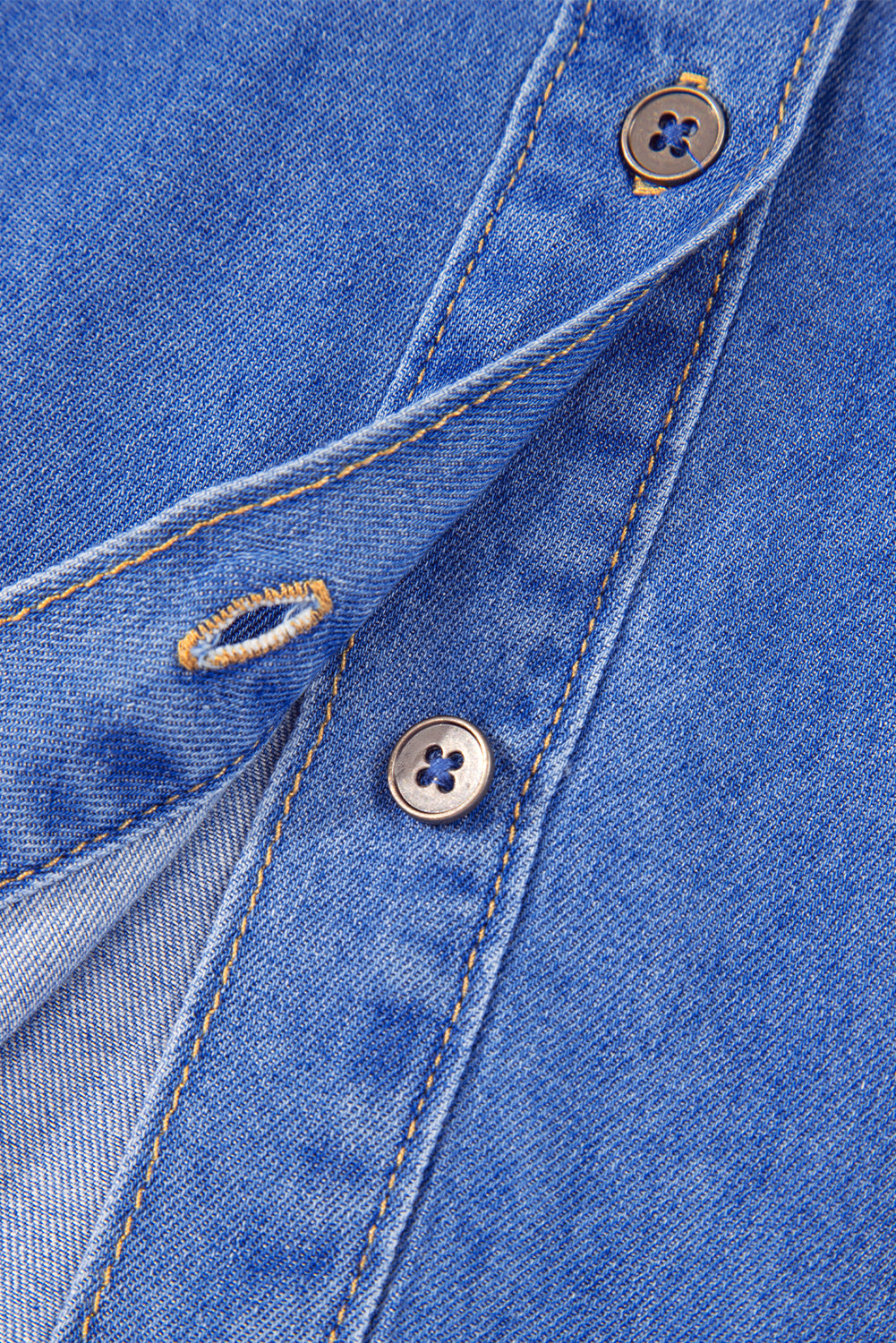 Mineral Wash Cap Sleeve Frilled Button Up Denim Shirt