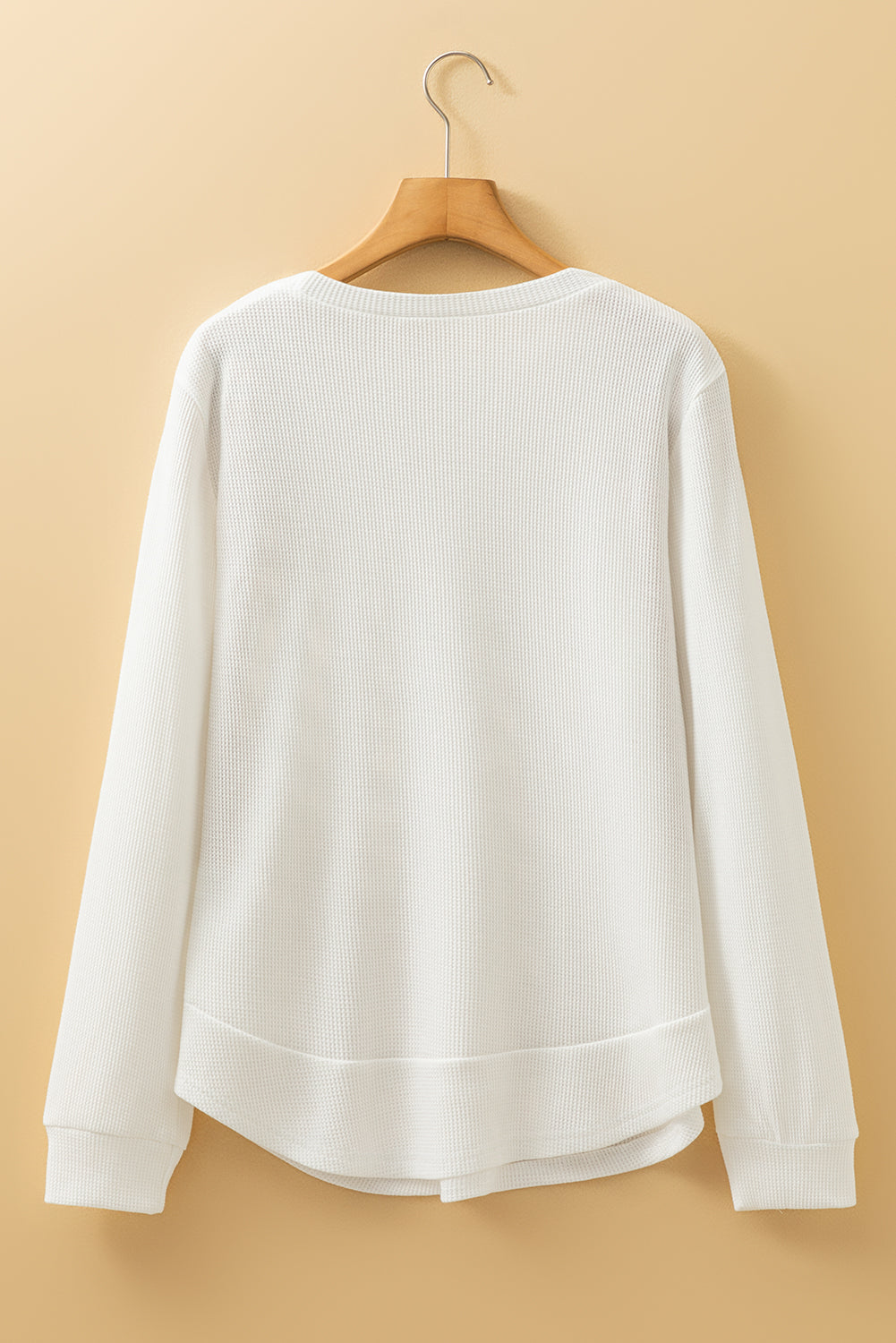 Rounded Hem Waffle Long Sleeve Top