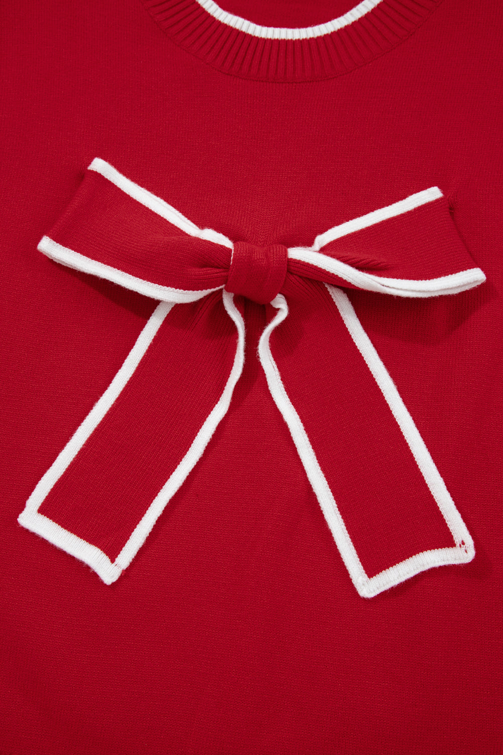 Contrast Trim Big Bow Accent Holiday Cropped Sweater