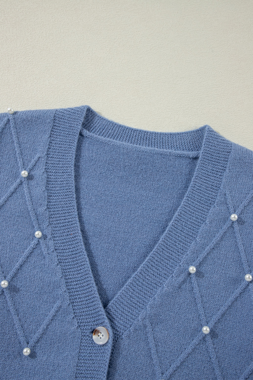 Textured Knit Pearl Beaded Button Up Cardigan