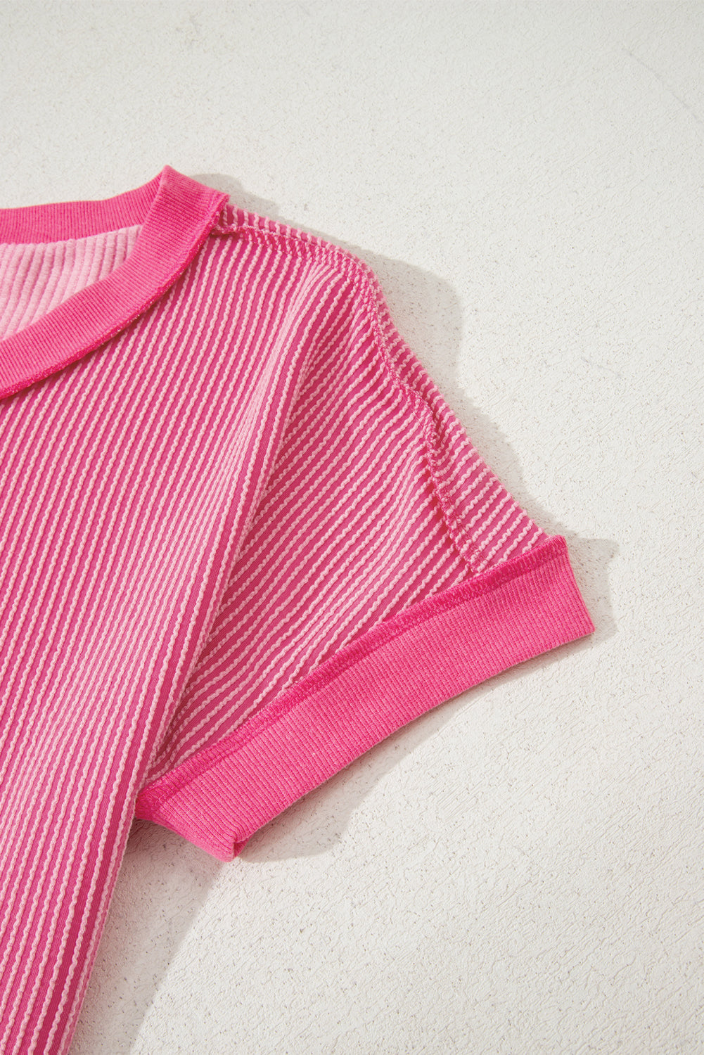 Twisted Ribbed Knit V Neck Casual Tee