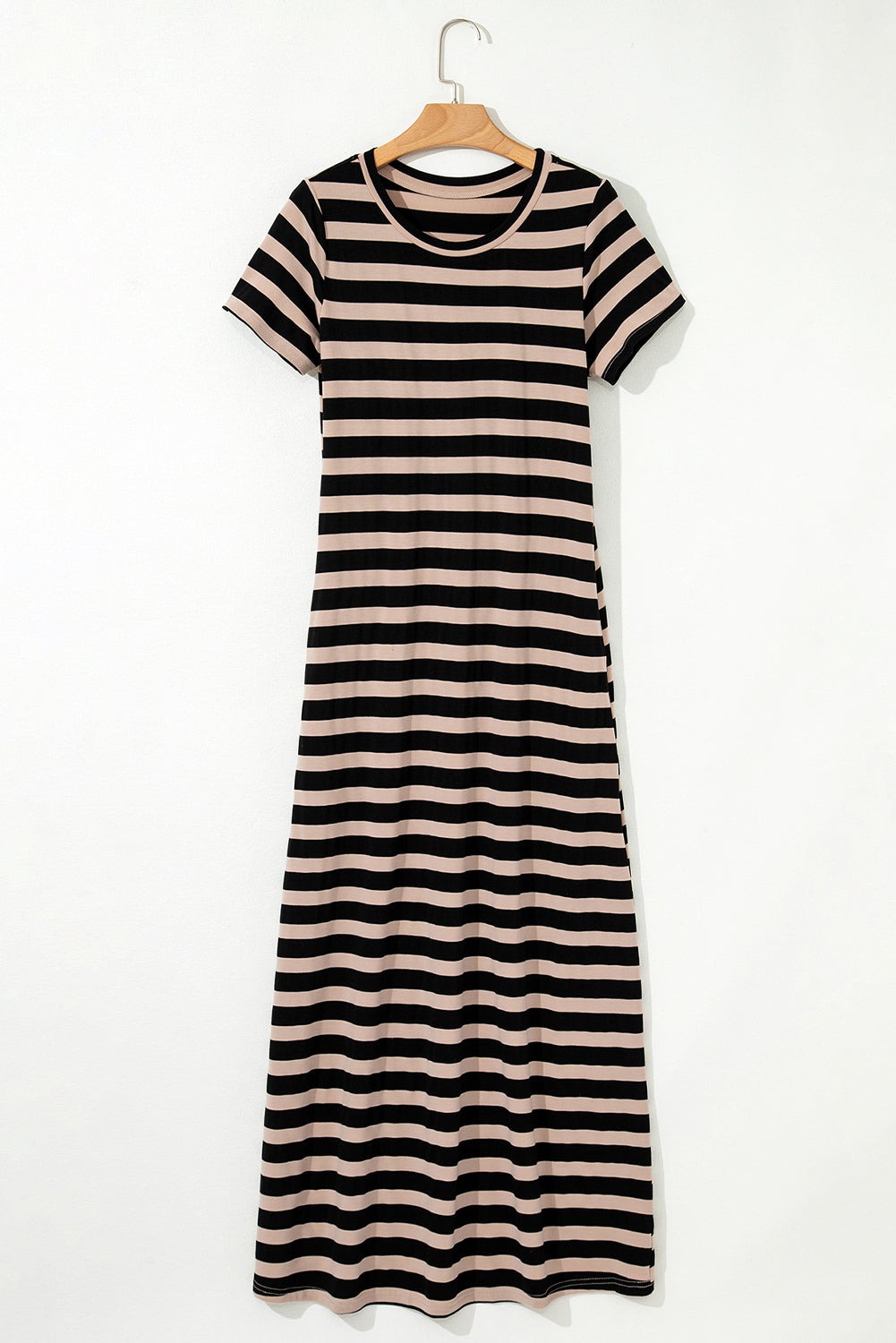 Casual Round Neck T-shirt Maxi Dress with Pockets