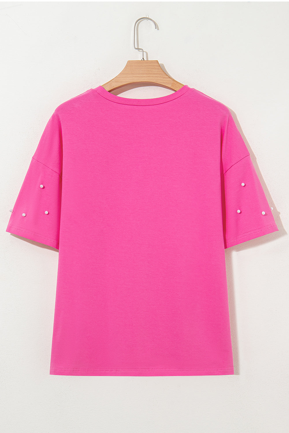 Pearl Beaded Drop Shoulder Crewneck T Shirt