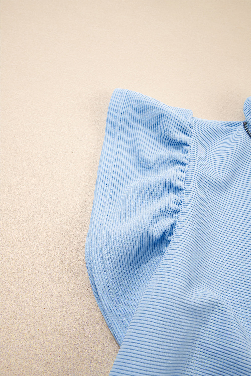 Textured Ruffled Sleeve Zipped Top and Wide Leg Pants Set