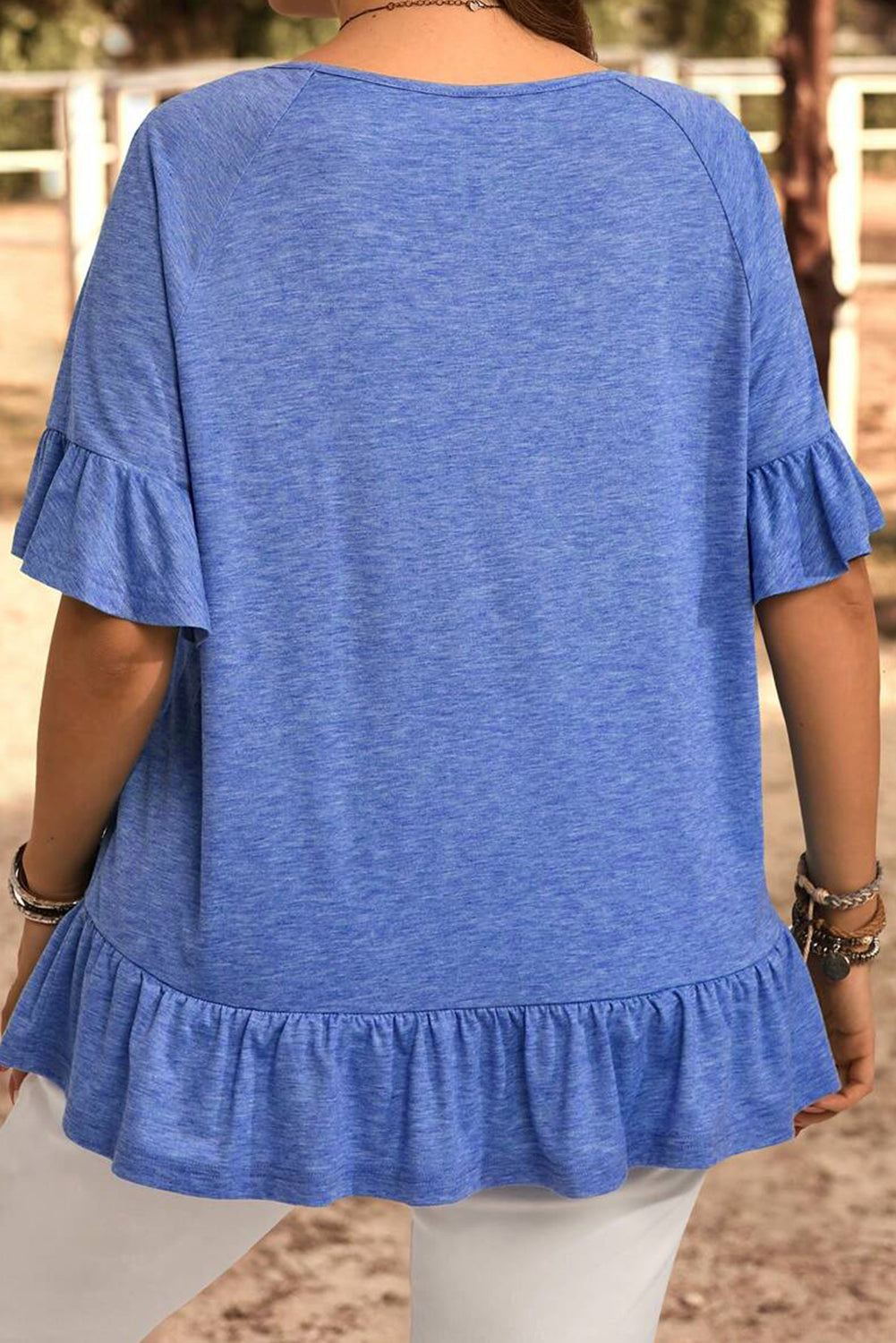 Ruffled Short Sleeve Plus Size Casual Blouse