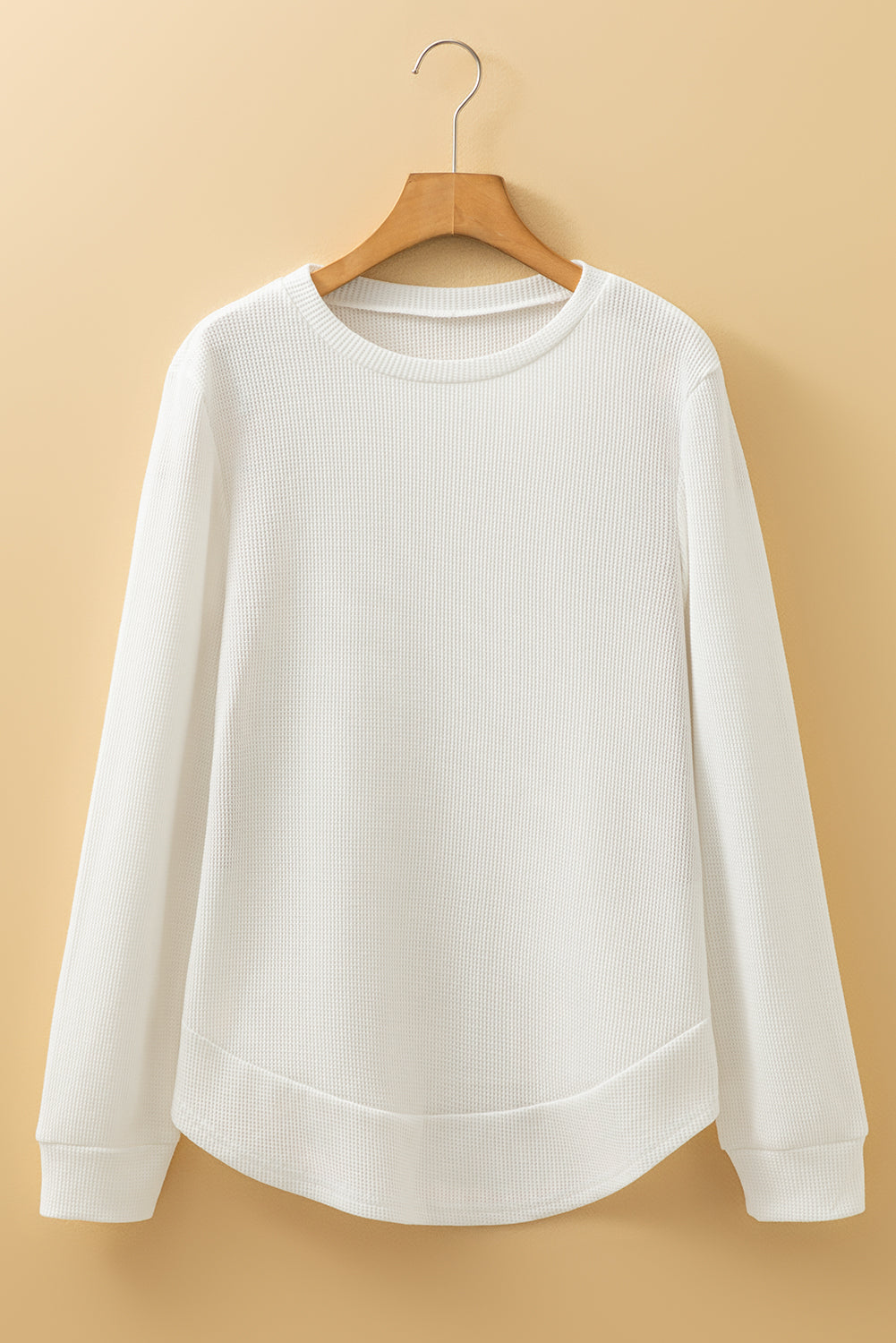 Rounded Hem Waffle Long Sleeve Top