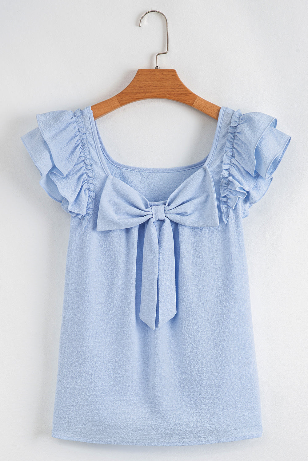 Textured Bow Knot Frilled Butterfly Sleeve Blouse