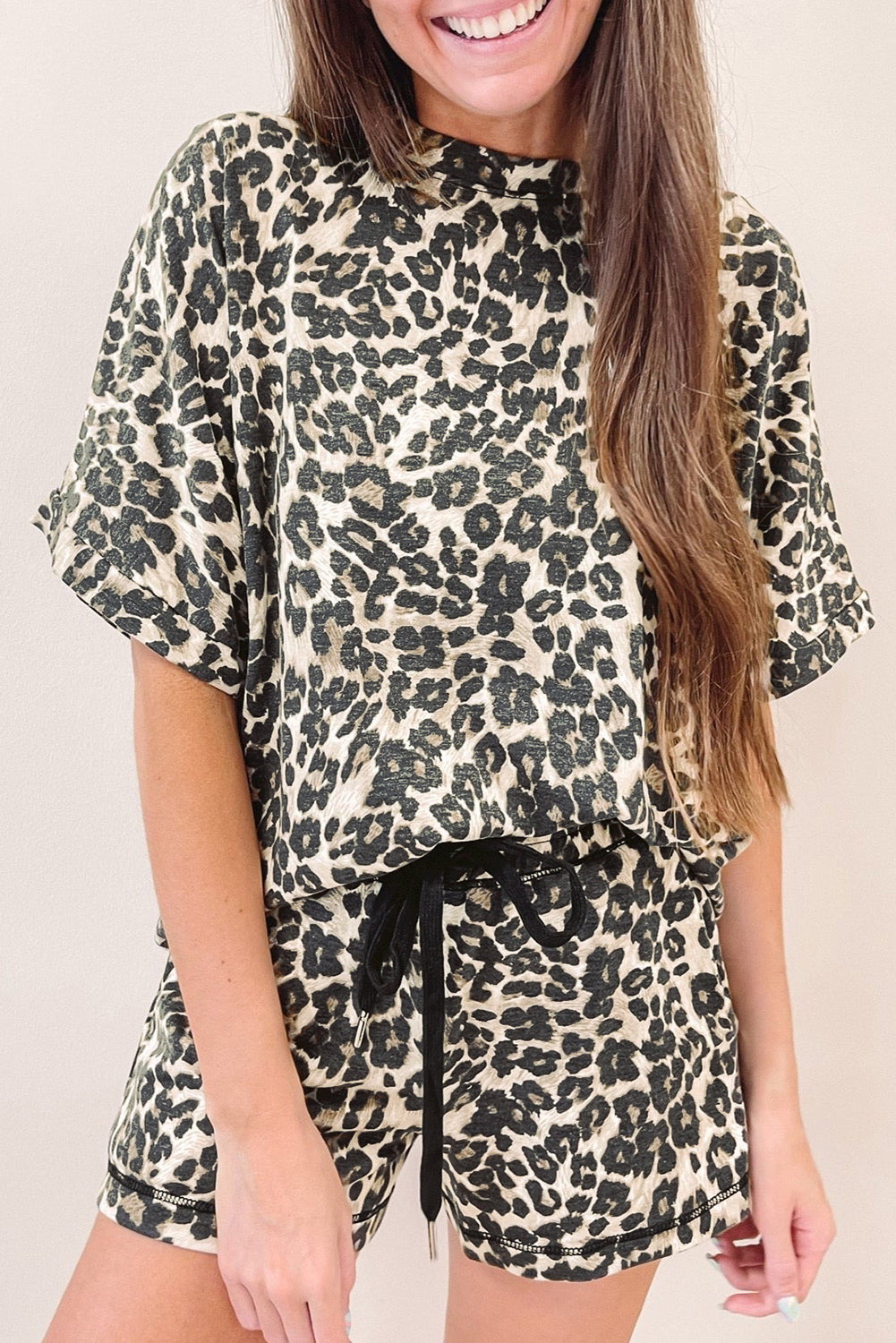 Cheetah Printed Casual Tee and Shorts Lounge Set