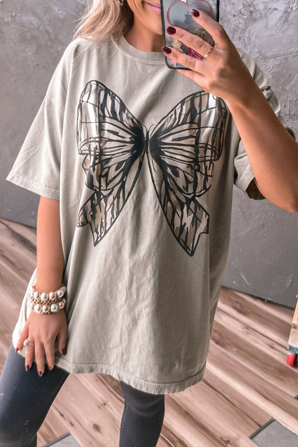 Oversize Big Bow Printed Drop Shoulder Tunic Casual Tee