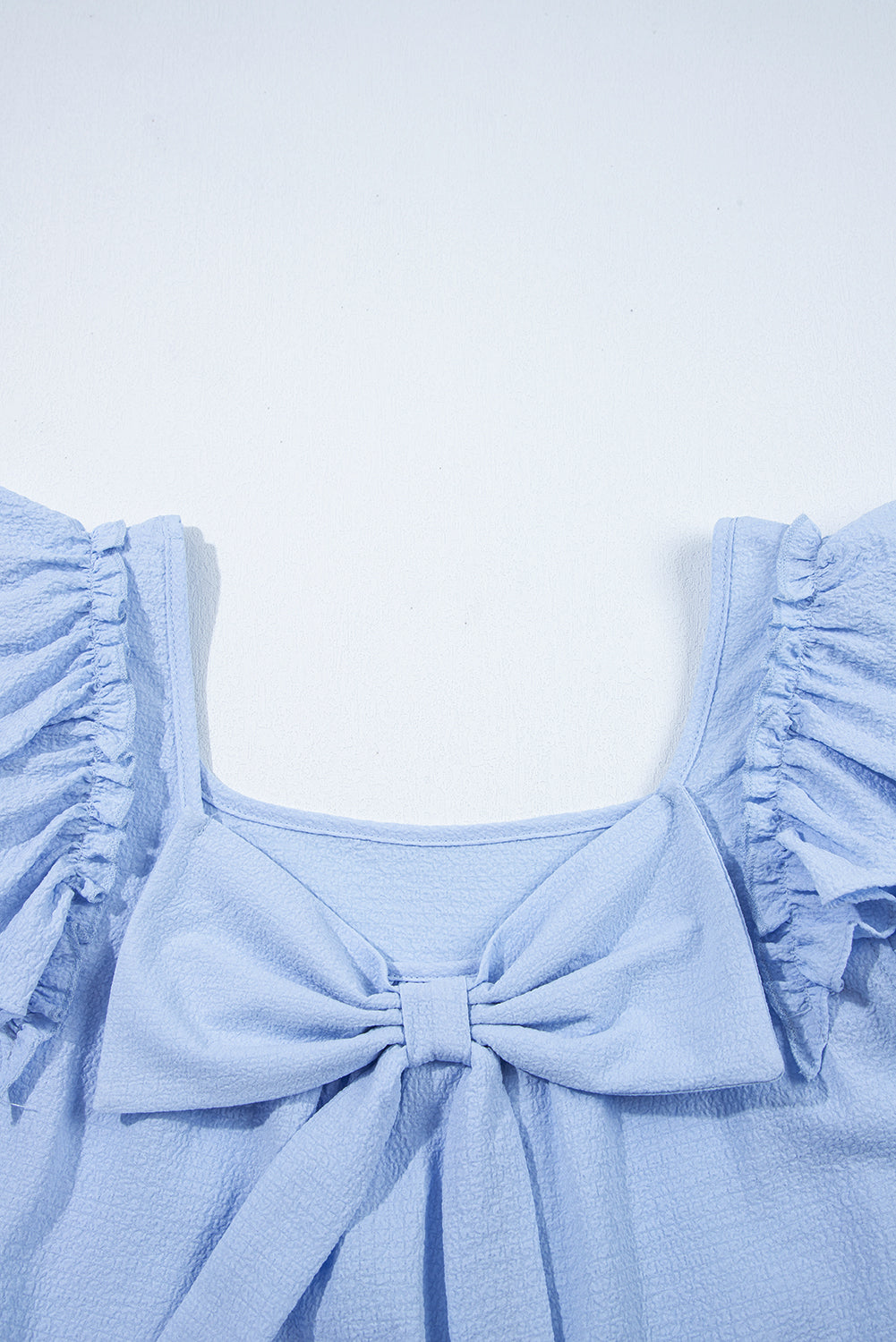 Textured Bow Knot Frilled Butterfly Sleeve Blouse